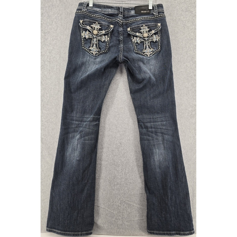 Grace In LA Women's Sz 29 (32x33") Jeans Bootcut Embroidered Cross Bling Low